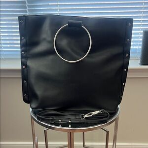 Black Tote Bag with Silver Ring Handle - Unbranded